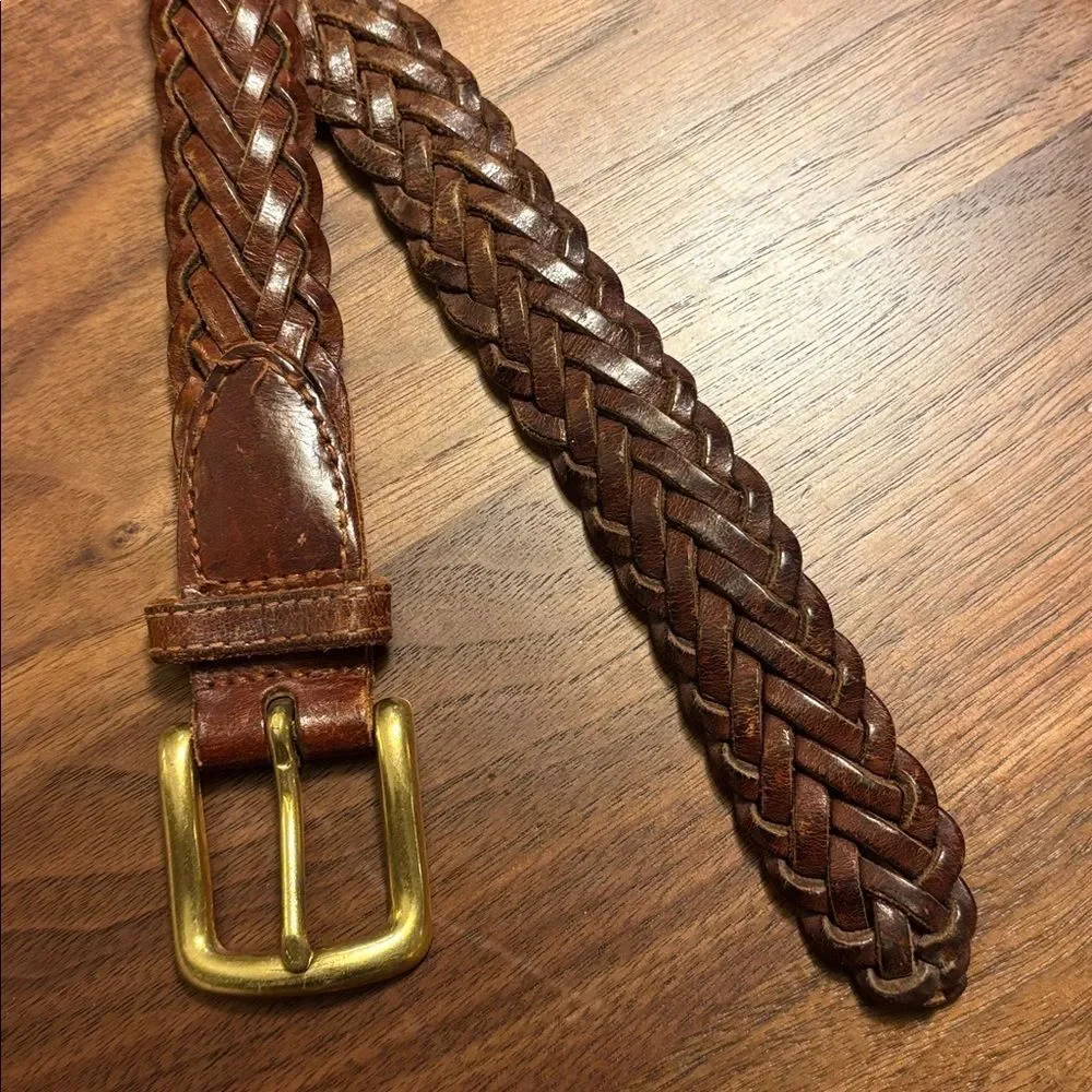 Vintage Gap Braided Leather Belt with Brass Buckle - XL